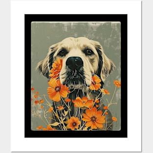 Golden Retriever dog Flowers Photo Art Design For Dog Onwer Posters and Art